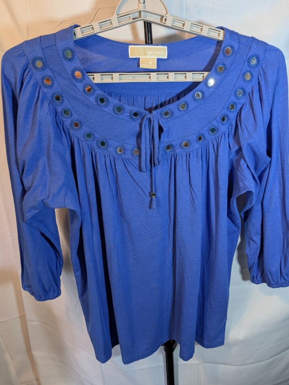 Michael Kors Blouse Women's Size Large Royal Blue Silver Discs